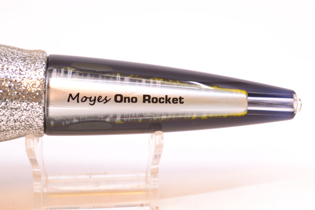 Moyes Lures Yellow-Silver Aurora Black Back Ono Rocket 9" 8oz Skirted Yellow Aurora