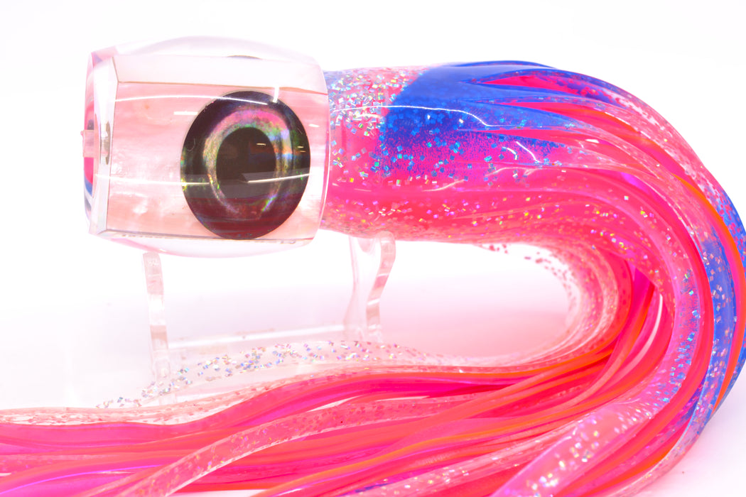 Moyes Lures White MOP Taxi Eyes Large Secret 12" 6.5oz Skirted Holo with Blue Bars/Pink GZE