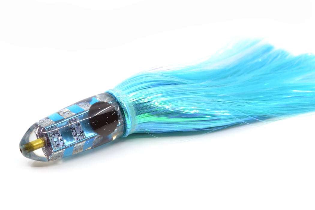 Ganku Lures Blue Chrome S&P Zebra Long Bullet 9" 7oz Strobez Flashabou