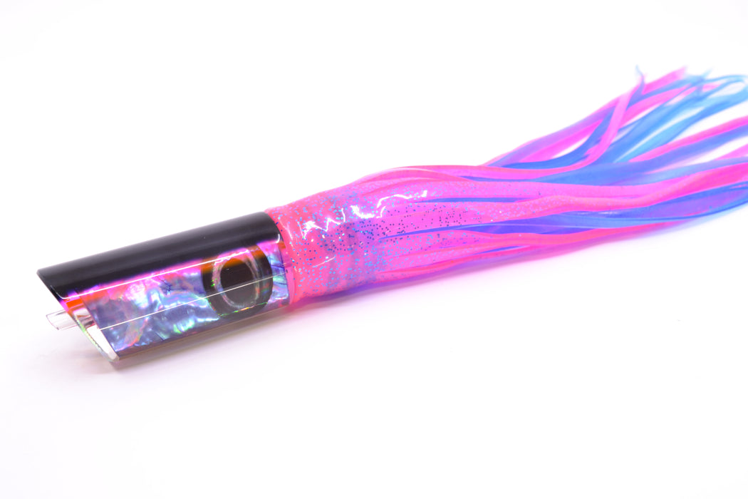 Moyes Lures Rainbow MOP Black-Pink Back Small Pipe Bomb 9" 4oz Skirted Pink/Blue