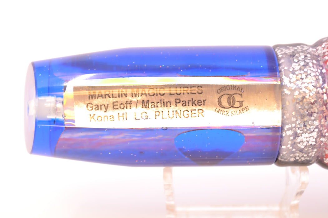 Marlin Magic Pink Awabi Blue Back Red Eyes Large Plunger 12" 9oz Skirted Black & Blue Bars
