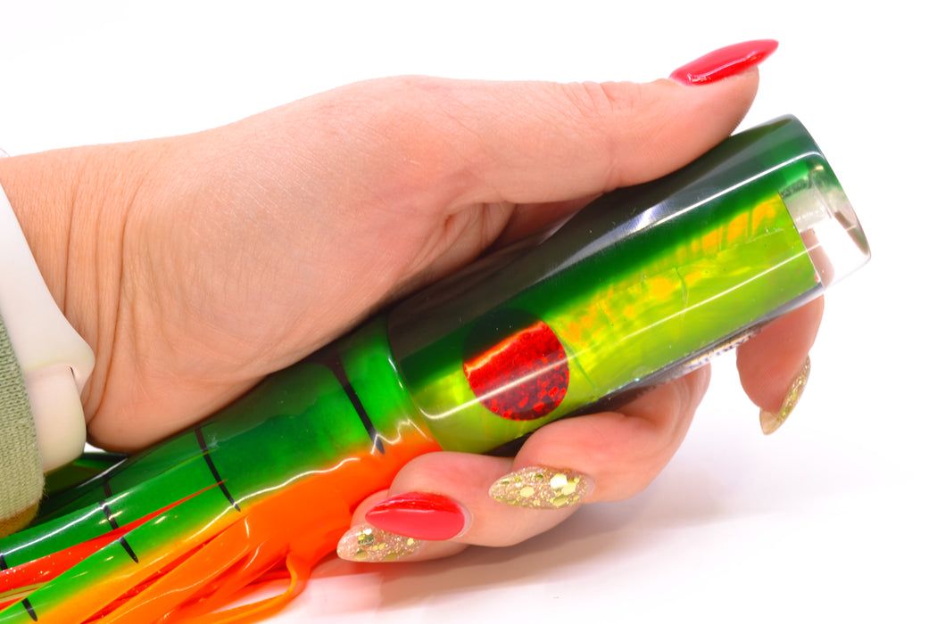 Marlin Magic Lime MOP Green Back Red Eyes Medium Hard Head 9" 5oz Skirted Guacamaya