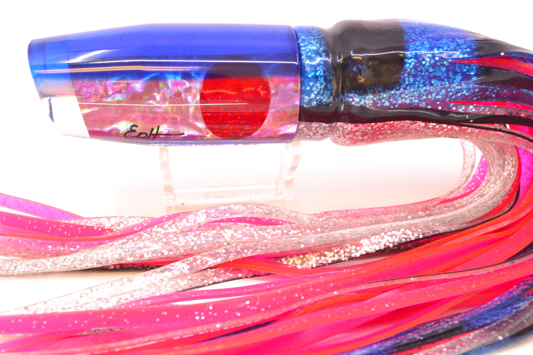 Marlin Magic Pink Awabi Blue Back Red Eyes Large Plunger 12" 9oz Skirted Black & Blue Bars