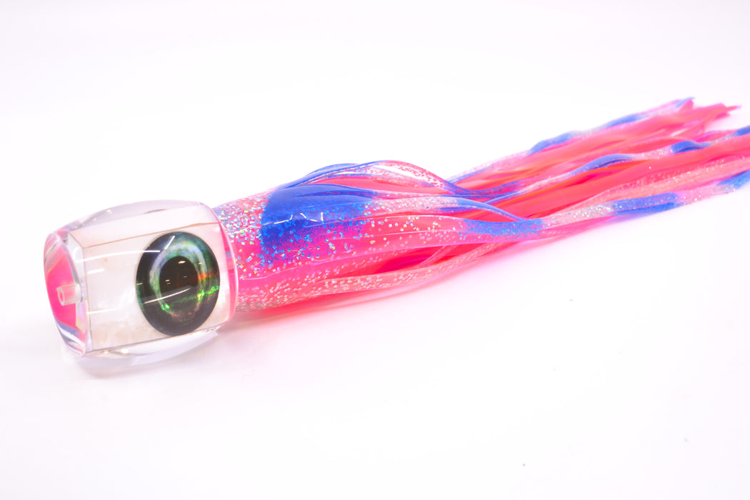 Moyes Lures White MOP Taxi Eyes Large Secret 12" 6.5oz Skirted Holo with Blue Bars/Pink GZE