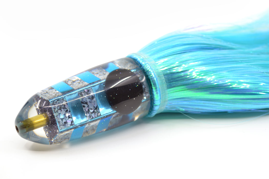 Ganku Lures Blue Chrome S&P Zebra Long Bullet 9" 7oz Strobez Flashabou