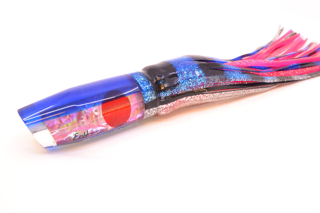 Marlin Magic Pink Awabi Blue Back Red Eyes Large Plunger 12" 9oz Skirted Black & Blue Bars