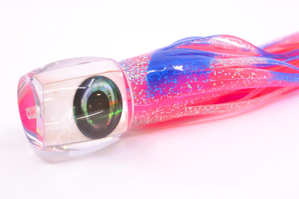 Moyes Lures White MOP Taxi Eyes Large Secret 12" 6.5oz Skirted Holo with Blue Bars/Pink GZE