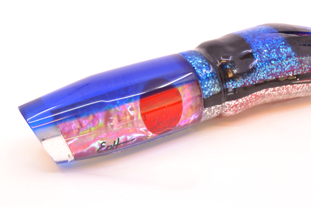 Marlin Magic Pink Awabi Blue Back Red Eyes Large Plunger 12" 9oz Skirted Black & Blue Bars