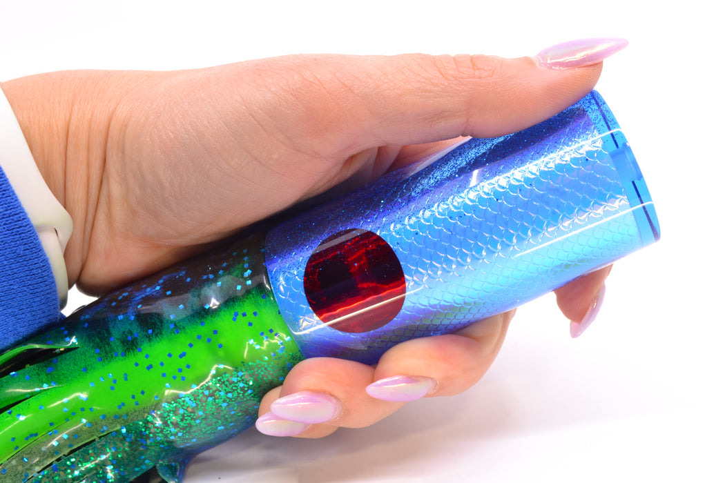 TANTRUM Lures Blue Rainbow Scale Blue Back Large AMN 12" 7.5oz Skirted Black & Blue Dots GZE