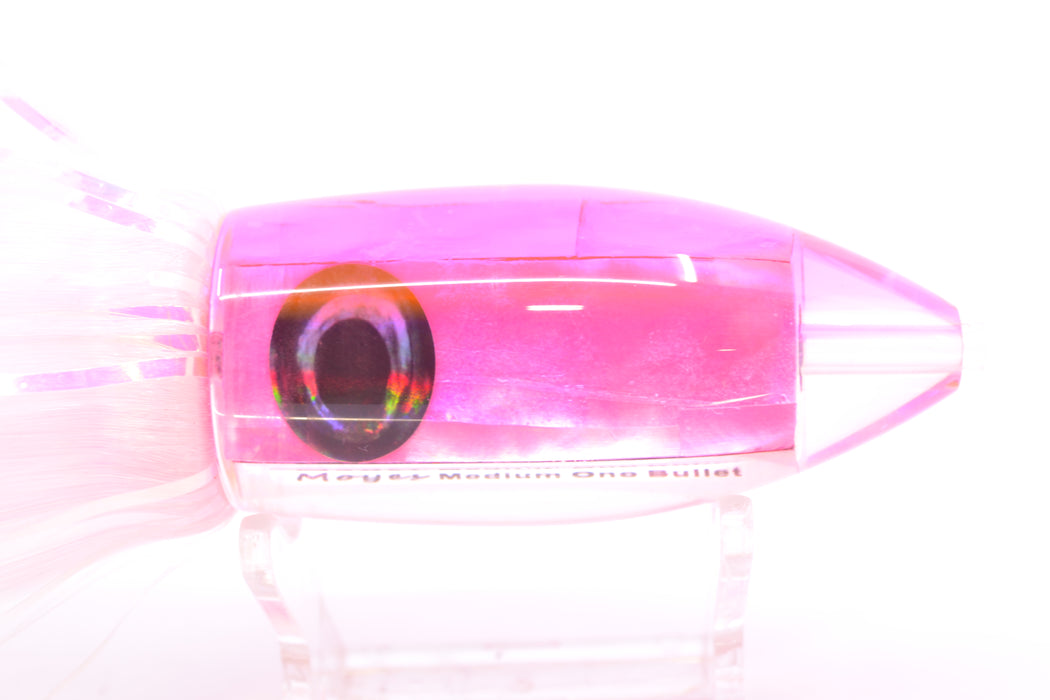 Moyes Lures Pink MOP Pink Back Medium Ono Bullet 9" 5.5oz Skirted White Hair