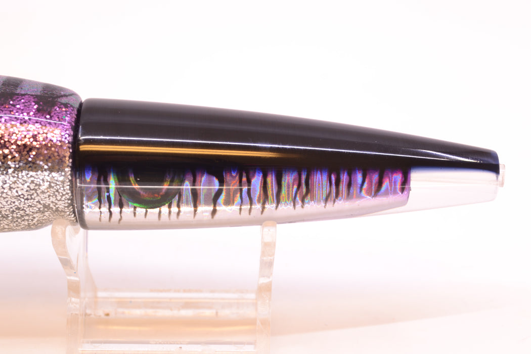 Moyes Lures Black Mackerel Taxi Eyes Ono Rocket 9" 8oz Skirted Purple Aurora