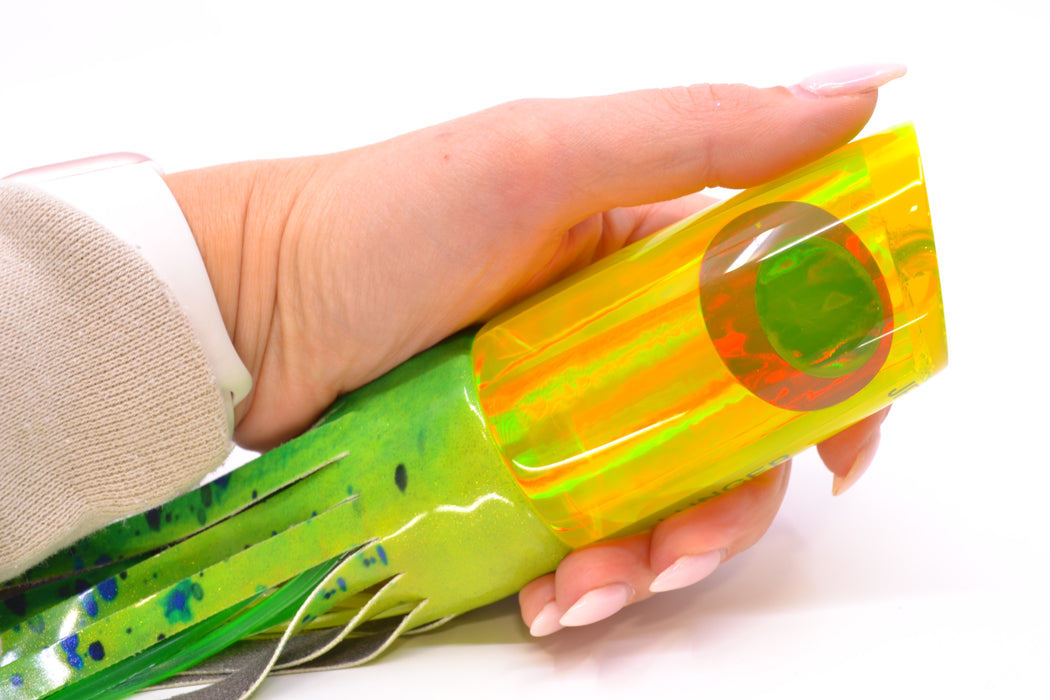 Koya Lures Chartreuse Rainbow JP Large Lunger 14" 10oz Fire Tailz Vinyl Mahi GZE