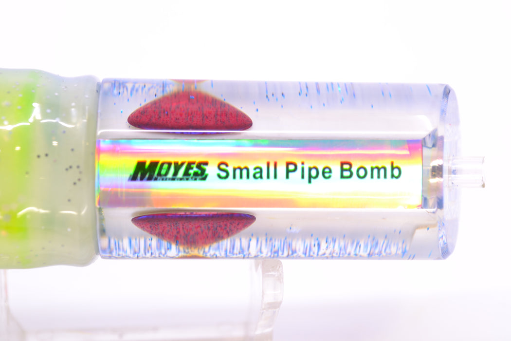 Moyes Lures White MOP Blue Glitter Back Small Pipe Bomb 9" 4oz Skirted Fruit Salad
