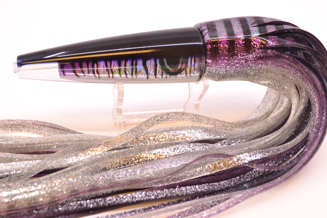 Moyes Lures Black Mackerel Taxi Eyes Ono Rocket 9" 8oz Skirted Purple Aurora