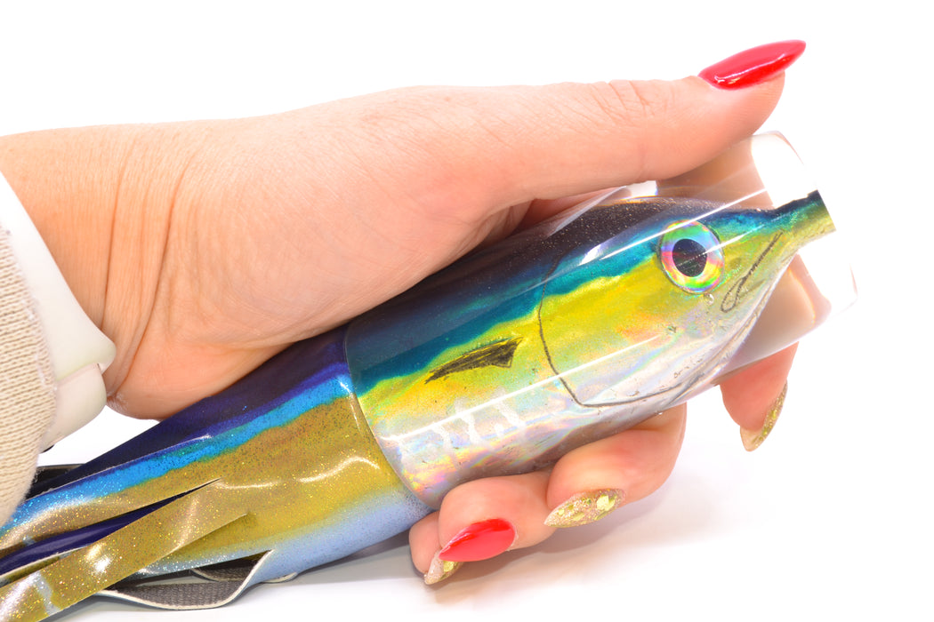 Ali'i Kai Lures Yellowfin/Shibi Medium Hard Head 12" 7oz Fire Tailz Vinyl Yellowfin GZE