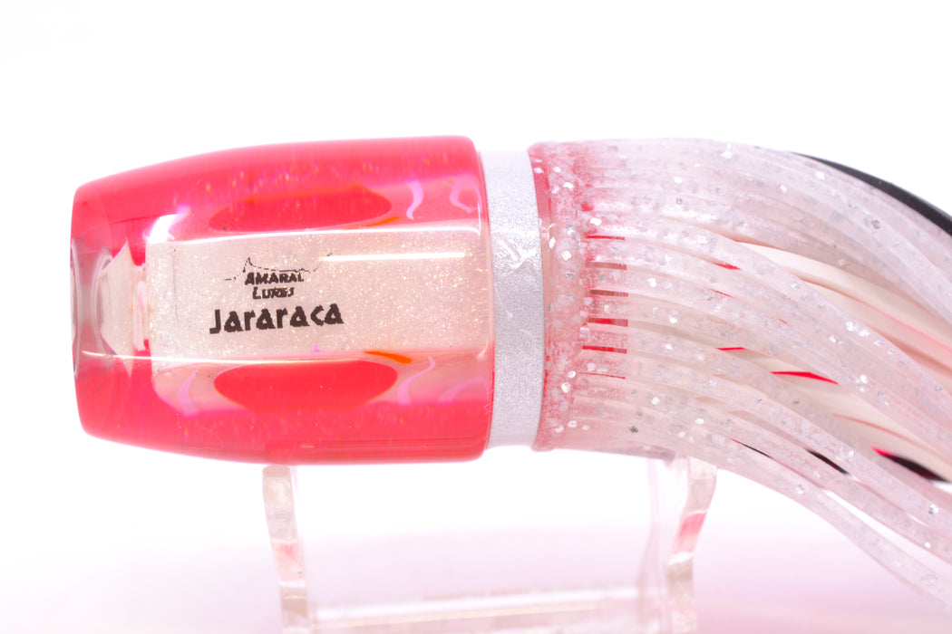 Amaral Lures White Iridescent Pearl Light Pink Stripes Pink Back Jararaca 12" 4oz