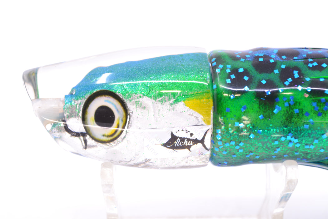 Aloha Lures Turquoise-Green Back Malolo Dink Bait 9" 3oz Skirted Black Dots-Blue Dots