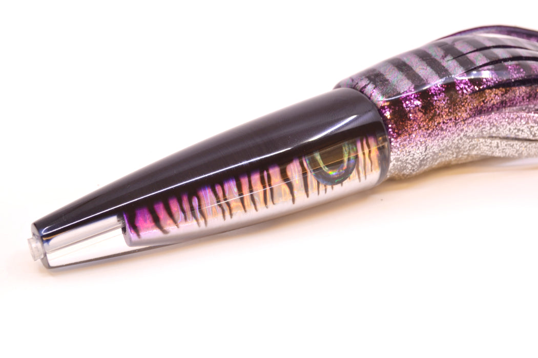 Moyes Lures Black Mackerel Taxi Eyes Ono Rocket 9" 8oz Skirted Purple Aurora