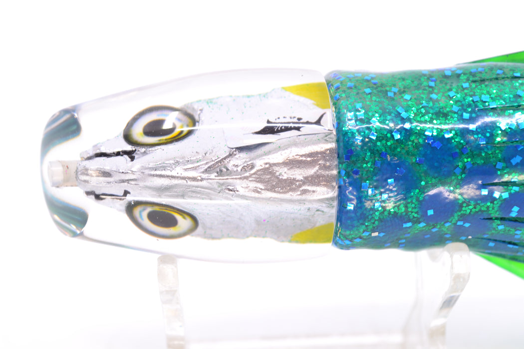 Aloha Lures Turquoise-Green Back Malolo Dink Bait 9" 3oz Skirted Black Dots-Blue Dots