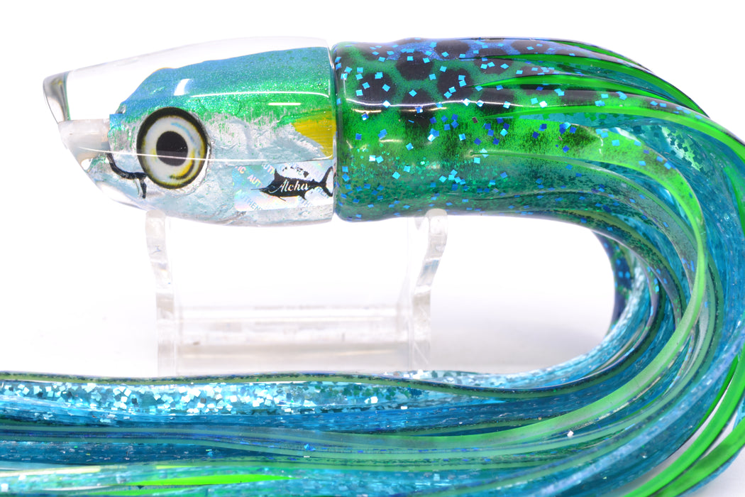 Aloha Lures Turquoise-Green Back Malolo Dink Bait 9" 3oz Skirted Black Dots-Blue Dots