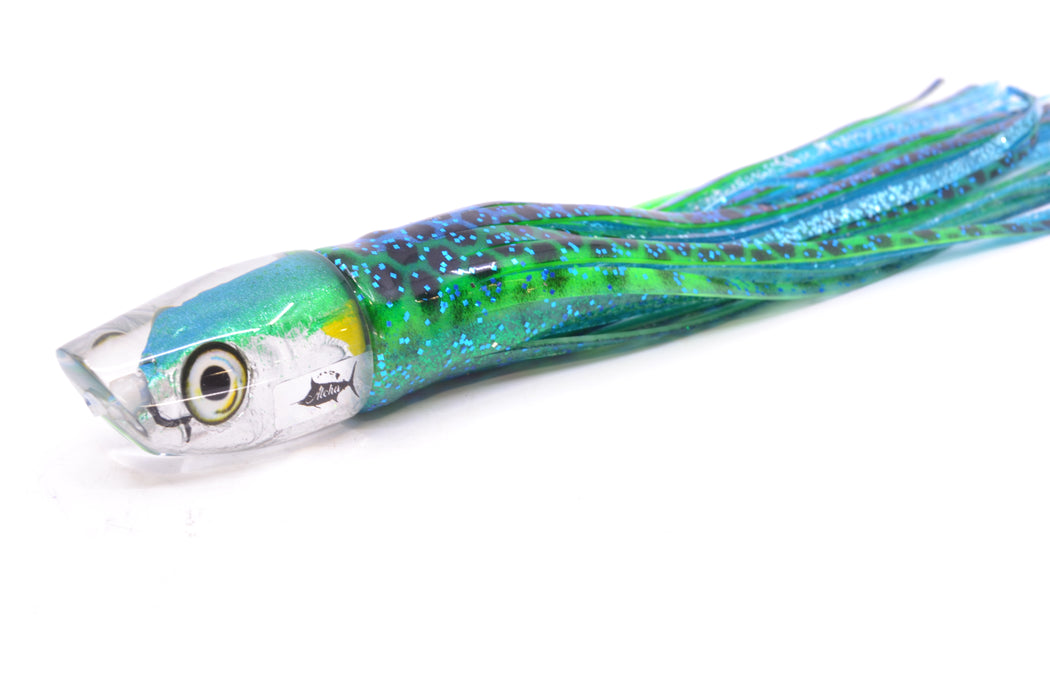 Aloha Lures Turquoise-Green Back Malolo Dink Bait 9" 3oz Skirted Black Dots-Blue Dots