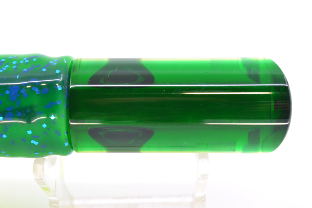 Moyes Lures Chartreuse MOP Green Back Taxi Eyes Small Pipe Bomb 9" 4oz Skirted Mahi