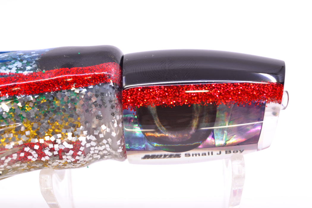 Moyes Lures Rainbow MOP Black-Red Back Taxi Eyes Small J-Boy 9" 3.5oz Skirted Evil