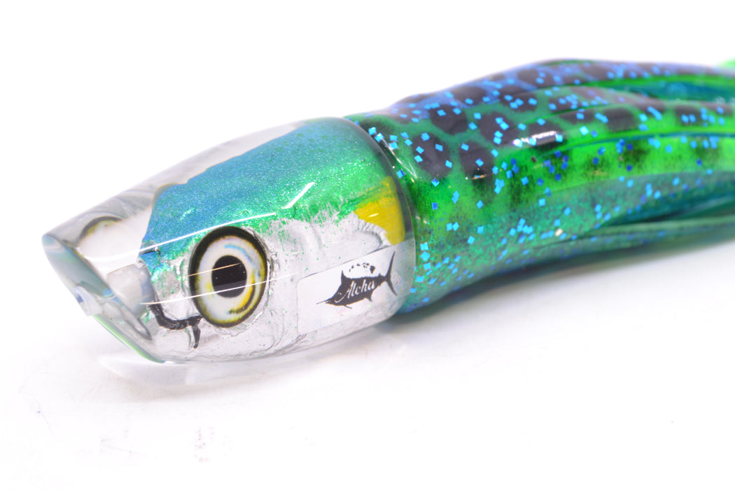 Aloha Lures Turquoise-Green Back Malolo Dink Bait 9" 3oz Skirted Black Dots-Blue Dots