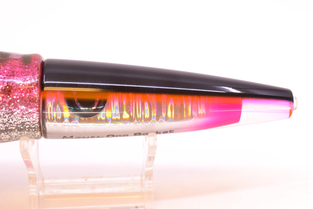 Moyes Lures Silver Aurora Black-Pink Back Ono Rocket 9" 8oz Skirted Pink Aurora