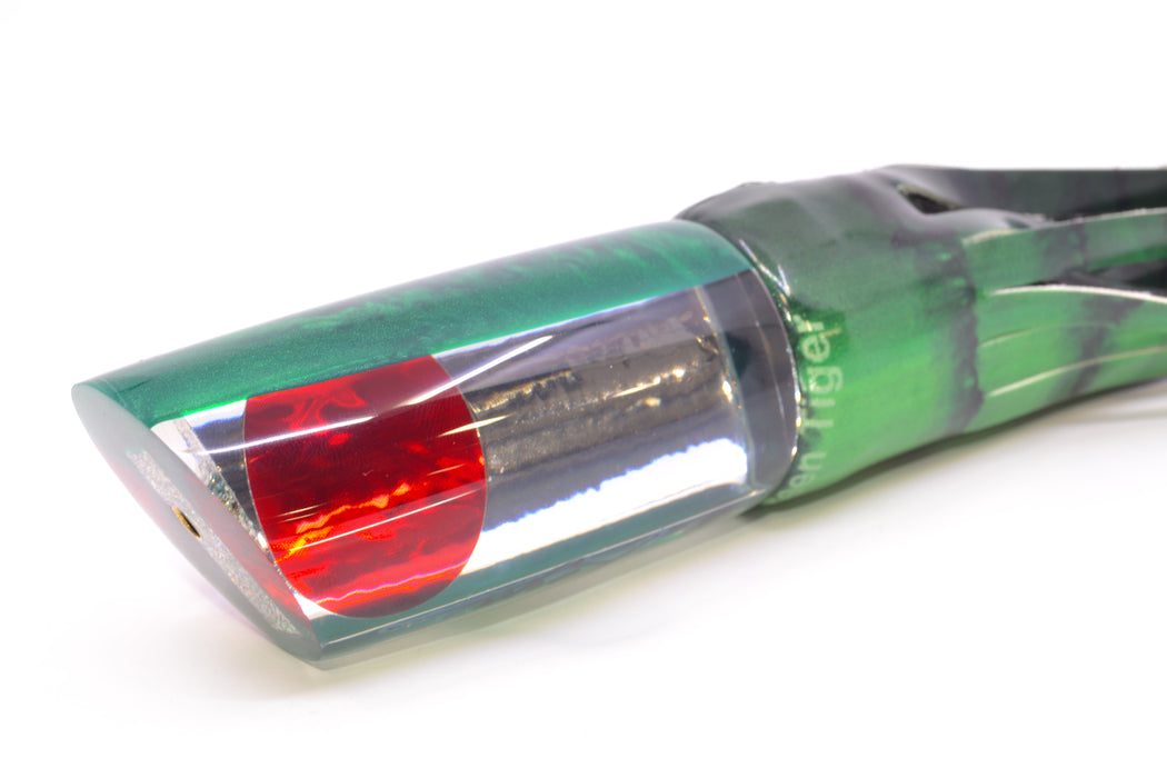 Koya Lures Mirrored Green Back Red Eyes Large 614 14" 9oz Fire Tailz Vinyl Green Tiger