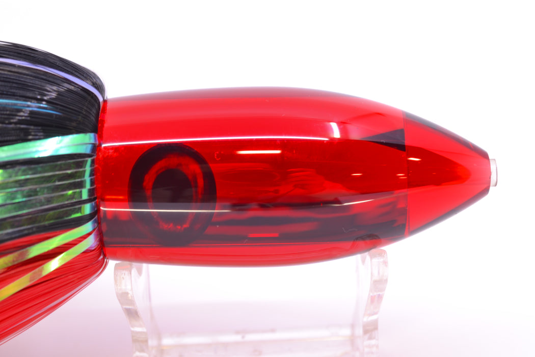 Moyes Lures Red Mirrored Medium Ono Bullet 9" 5.5oz Skirted Black-Red Hair