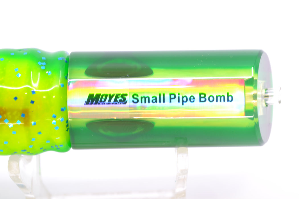 Moyes Lures Chartreuse MOP Green Back Taxi Eyes Small Pipe Bomb 9" 4oz Skirted Mahi