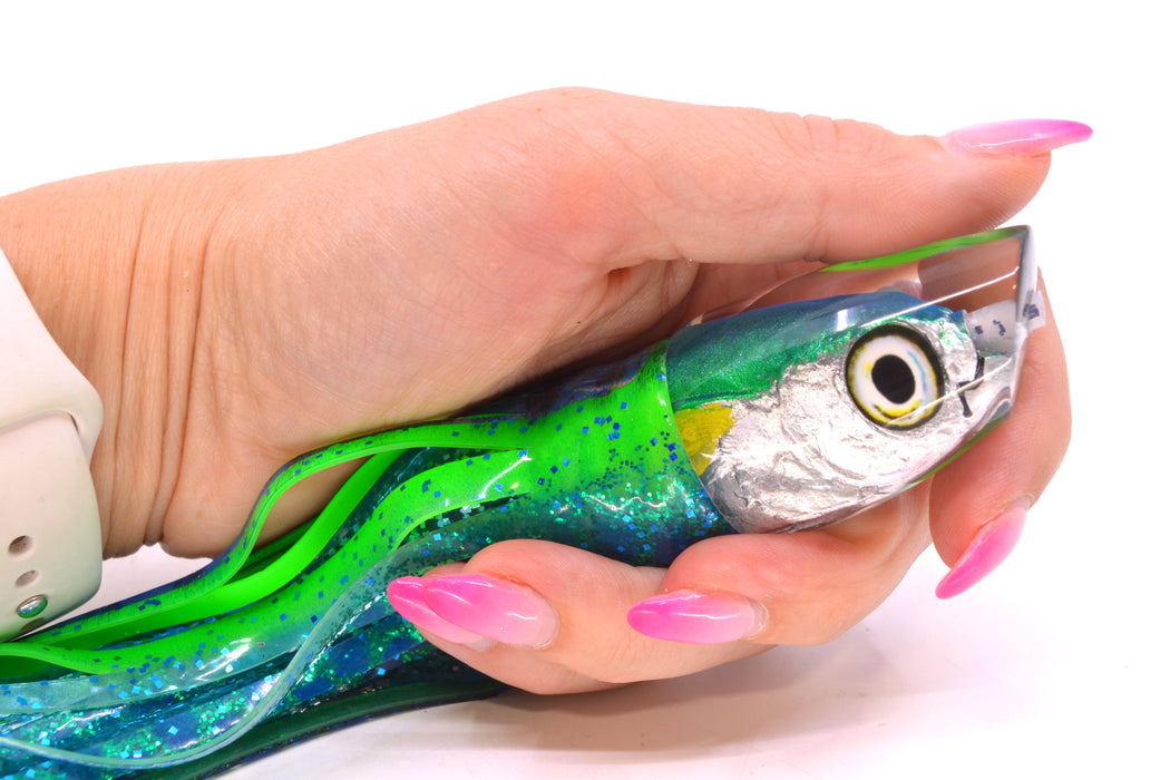 Aloha Lures Turquoise-Green Back Malolo Dink Bait 9" 3oz Skirted Black Dots-Blue Dots