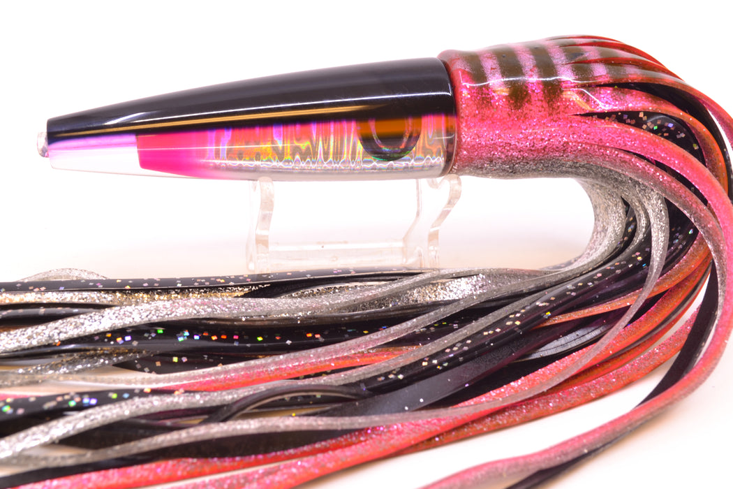 Moyes Lures Silver Aurora Black-Pink Back Ono Rocket 9" 8oz Skirted Pink Aurora