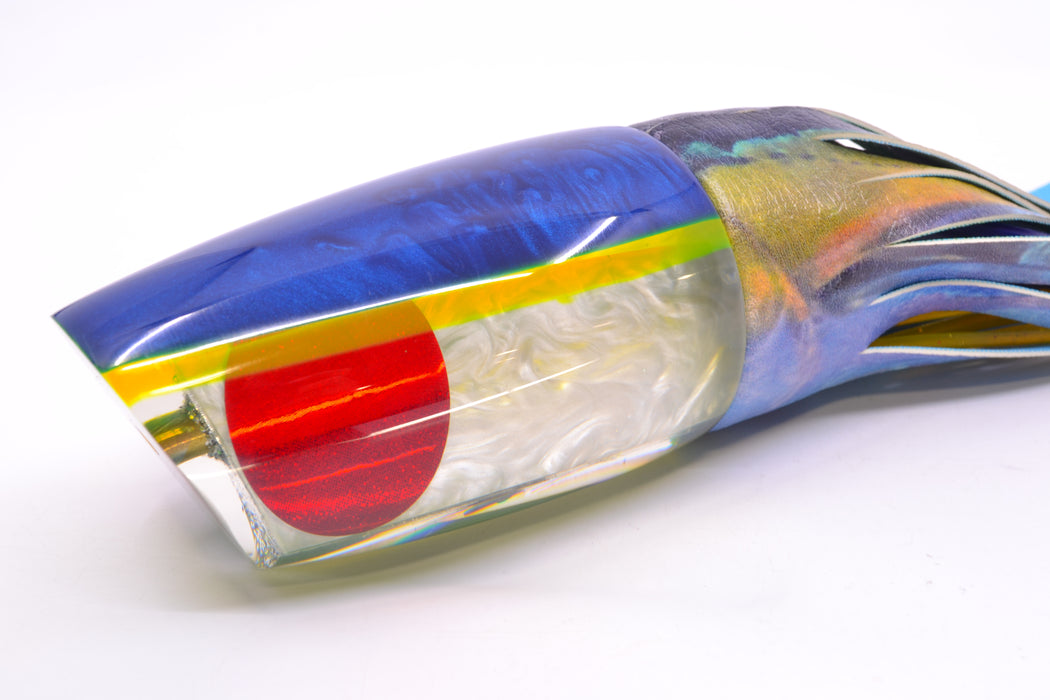 Koya Lures White Pearl Blue-Yellow Back Red Eyes Large Poi Dog 16" 13.5oz ALV Vinyl