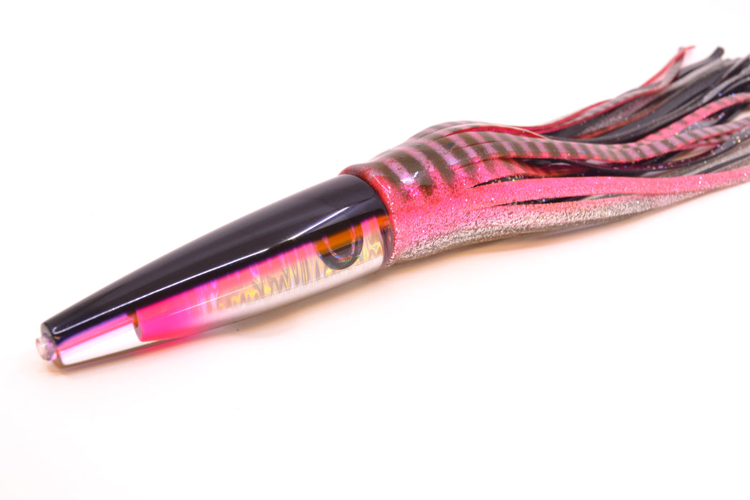 Moyes Lures Silver Aurora Black-Pink Back Ono Rocket 9" 8oz Skirted Pink Aurora