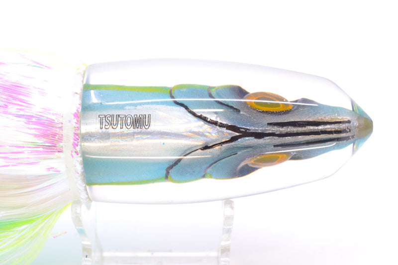 Tsutomu Lures Blue-Yellow-Silver Fish Head Benchmark Bullet 12" 8oz EZ Flash