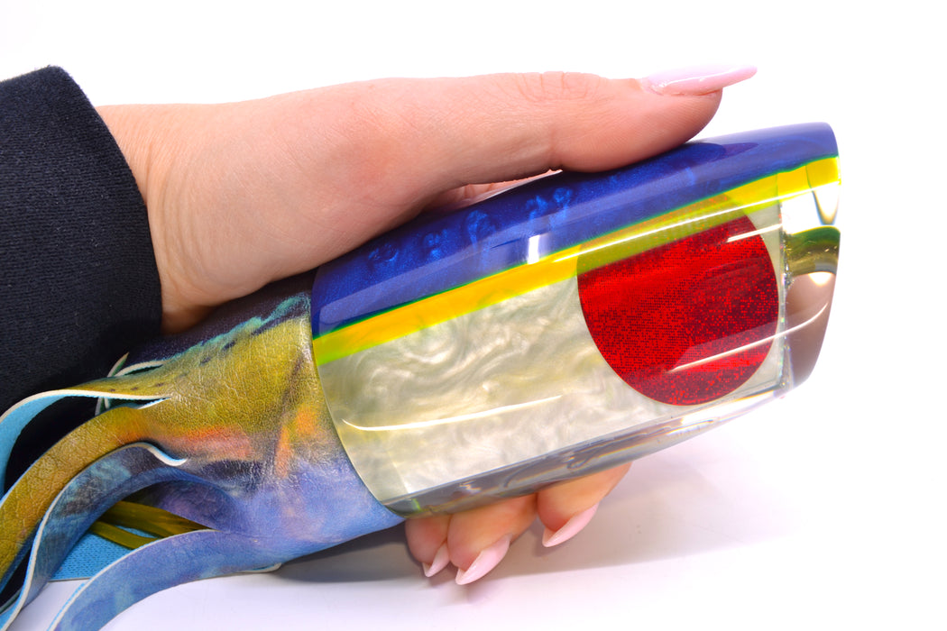 Koya Lures White Pearl Blue-Yellow Back Red Eyes Large Poi Dog 16" 13.5oz ALV Vinyl