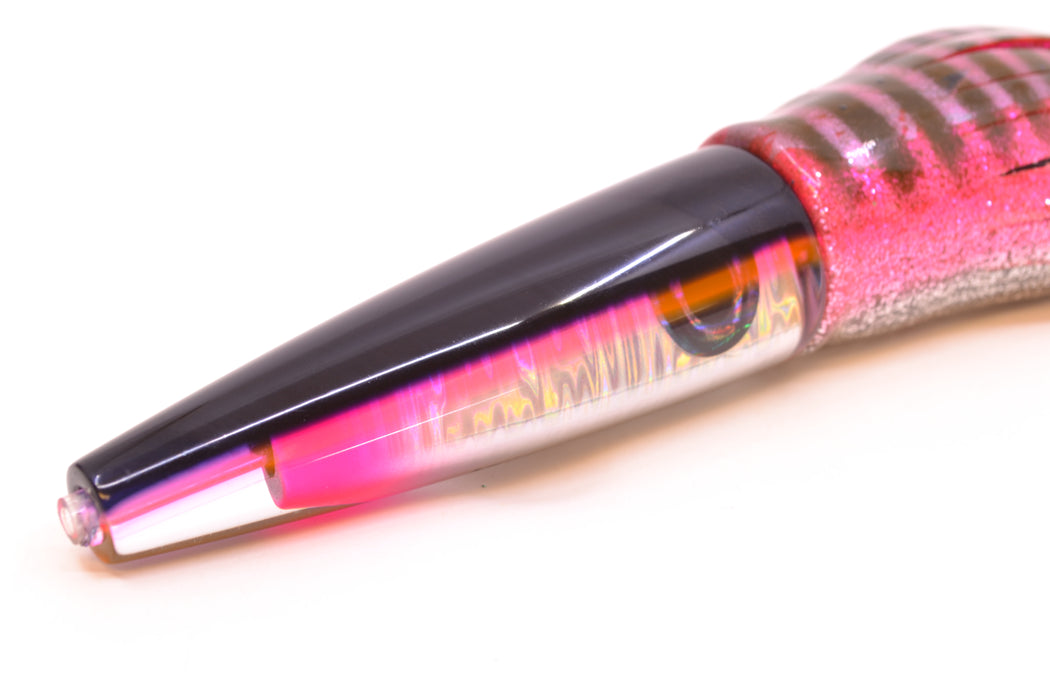 Moyes Lures Silver Aurora Black-Pink Back Ono Rocket 9" 8oz Skirted Pink Aurora