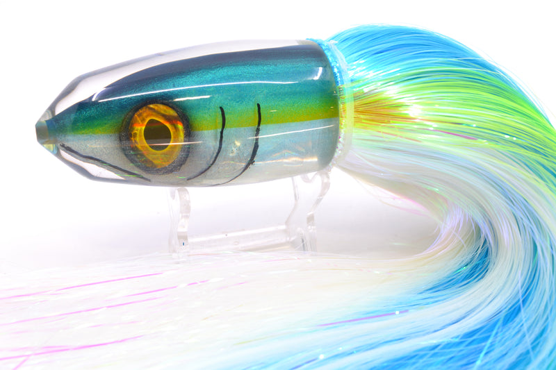 Tsutomu Lures Blue-Yellow-Silver Fish Head Benchmark Bullet 12" 8oz EZ Flash