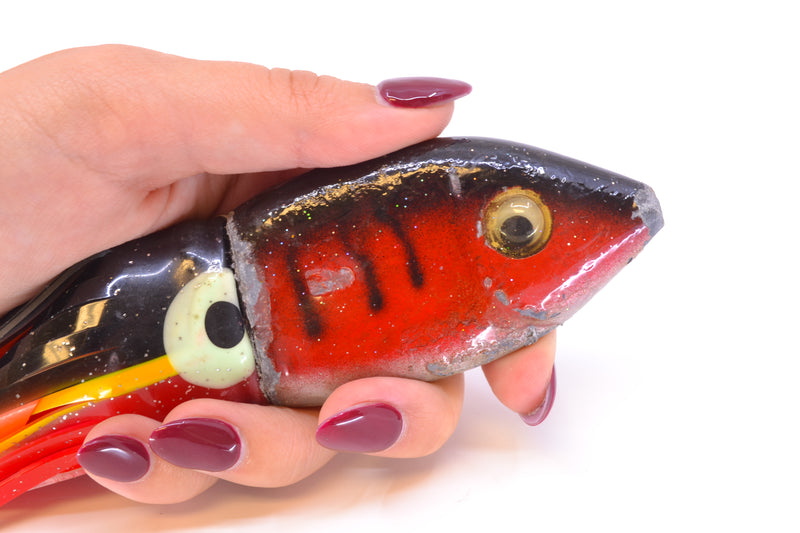 Bomboy Lures Black-Red Lead Fish Head Ono Bullet 9" 15oz Skirted Black-Yellow-Red Used Pre-Owned