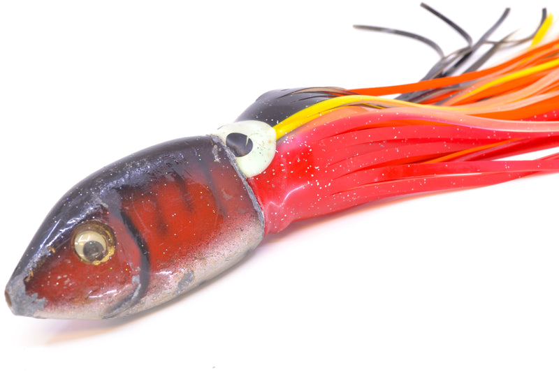 Bomboy Lures Black-Red Lead Fish Head Ono Bullet 9" 15oz Skirted Black-Yellow-Red Used Pre-Owned