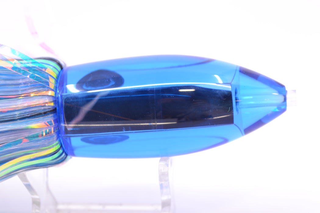 Moyes Lures Blue Mirrored Medium Ono Bullet 9" 5.5oz Skirted Mixed Black-Blue-White Hair