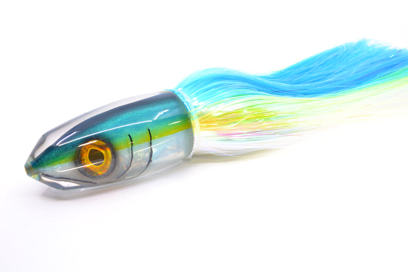 Tsutomu Lures Blue-Yellow-Silver Fish Head Benchmark Bullet 12" 8oz EZ Flash