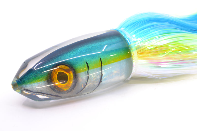 Tsutomu Lures Blue-Yellow-Silver Fish Head Benchmark Bullet 12" 8oz EZ Flash