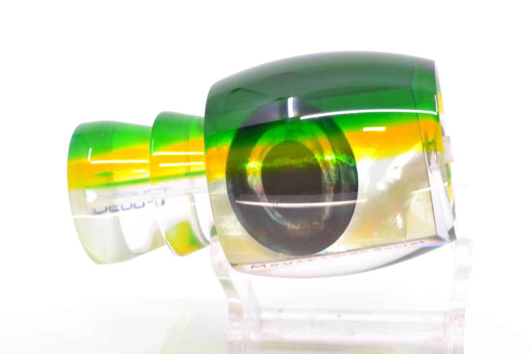 Moyes Lures White MOP Green-Yellow Back Taxi Eyes Large Secret 12" 3oz GZE