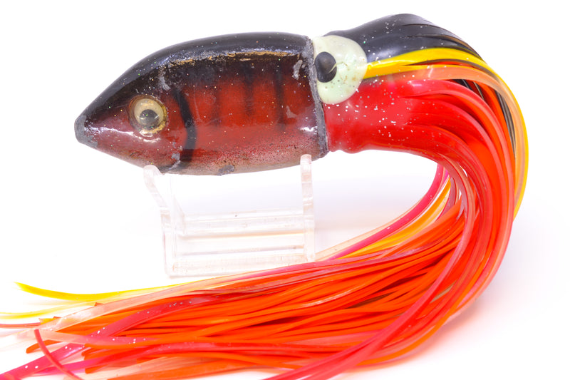 Bomboy Lures Black-Red Lead Fish Head Ono Bullet 9" 15oz Skirted Black-Yellow-Red Used Pre-Owned