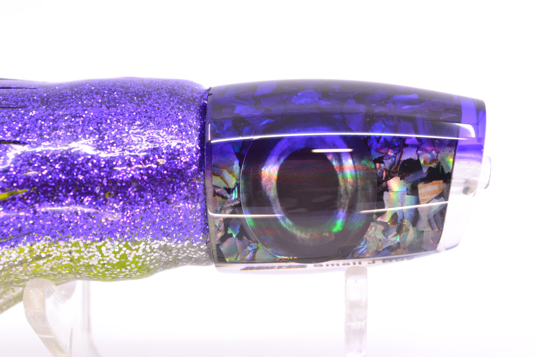 Moyes Lures S&P MOP Purple Back Taxi Eyes Small J-Boy 9" 3.5oz Skirted Purple-Silver