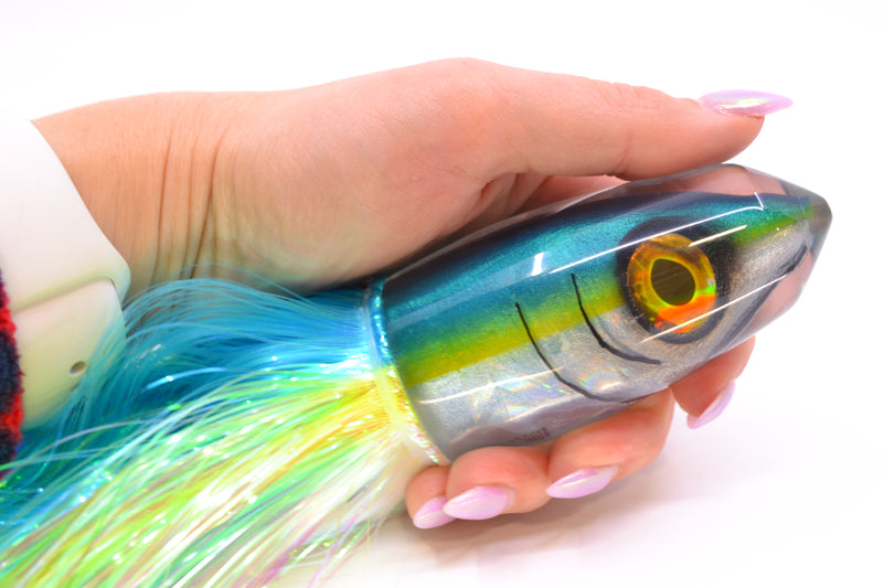 Tsutomu Lures Blue-Yellow-Silver Fish Head Benchmark Bullet 12" 8oz EZ Flash