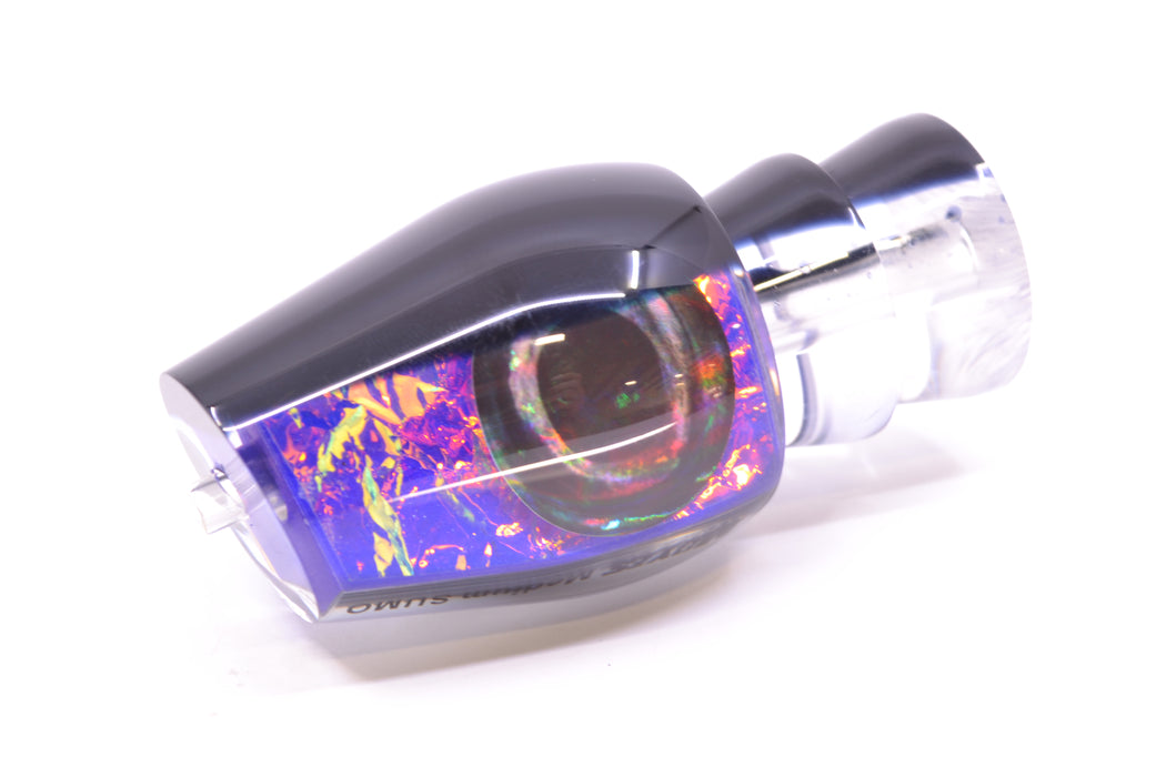 Moyes Lures Purple-Orange Dichro Black Back Taxi Eyes Medium Sumo 12" 3.7oz